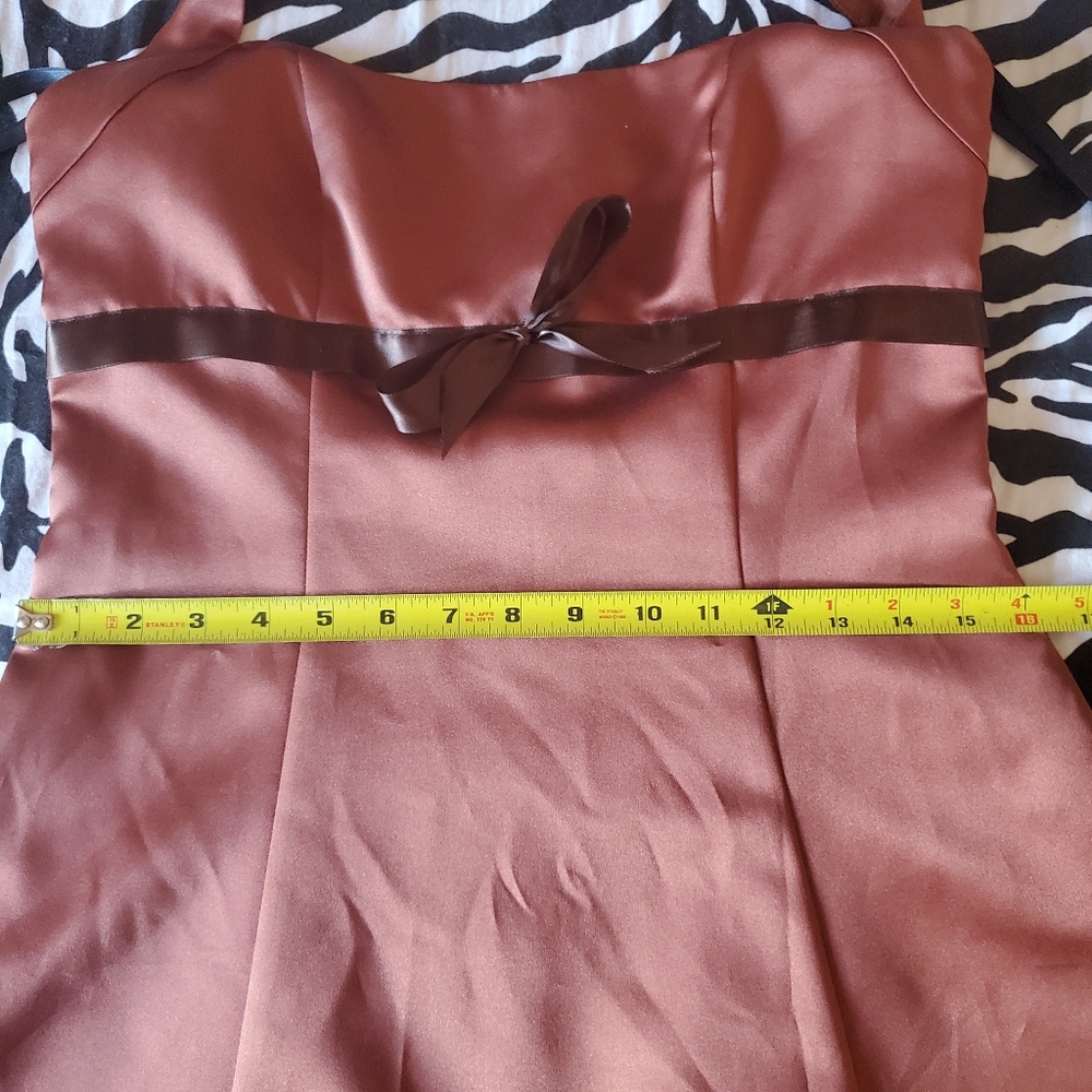 Vintage Y2K Halter Babydoll Dress Satin Brown w/ Bow Size 7/8 Retro Prom Formal - Picture 16 of 16